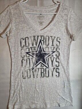 Dallas Cowboys Woman's White V-Neck Tee with Navy Star Logo.  L Fits Like M
